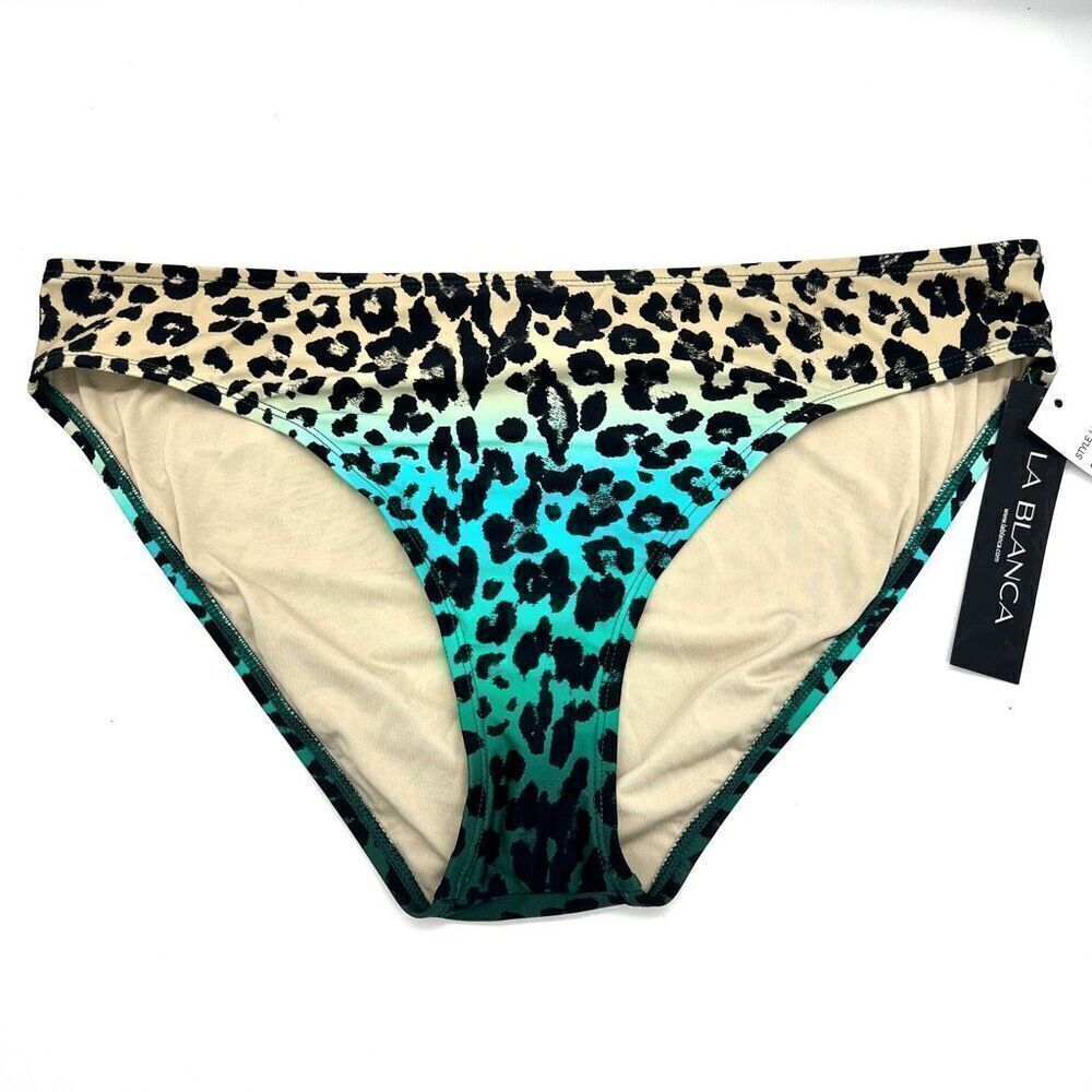 La Blanca Bikini Bottom Size 16 Leopard Cheetah Print in Tan to Teal Ombré NWT